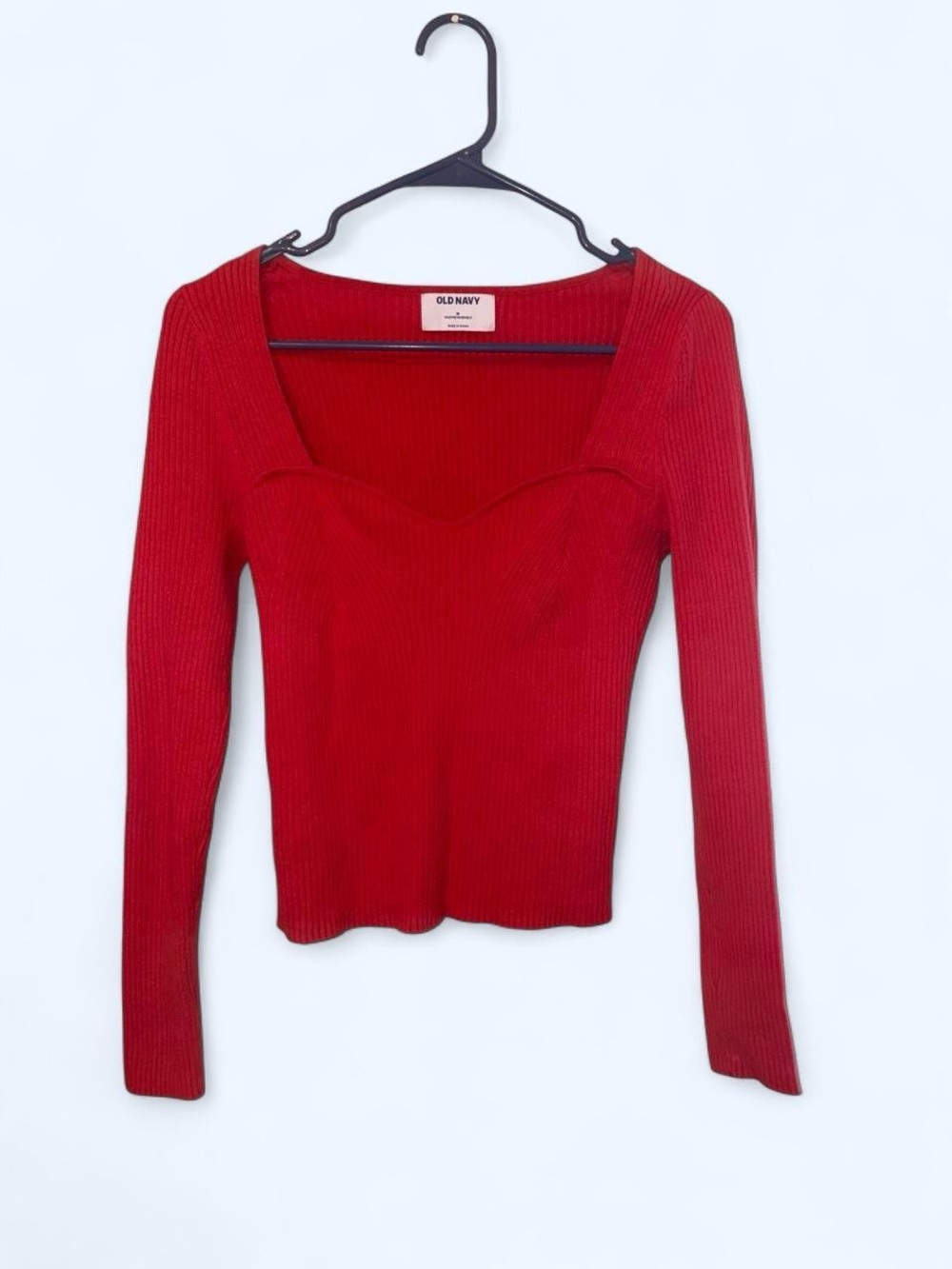 Old Navy Red Long Sleeve Square Neck Top Size M